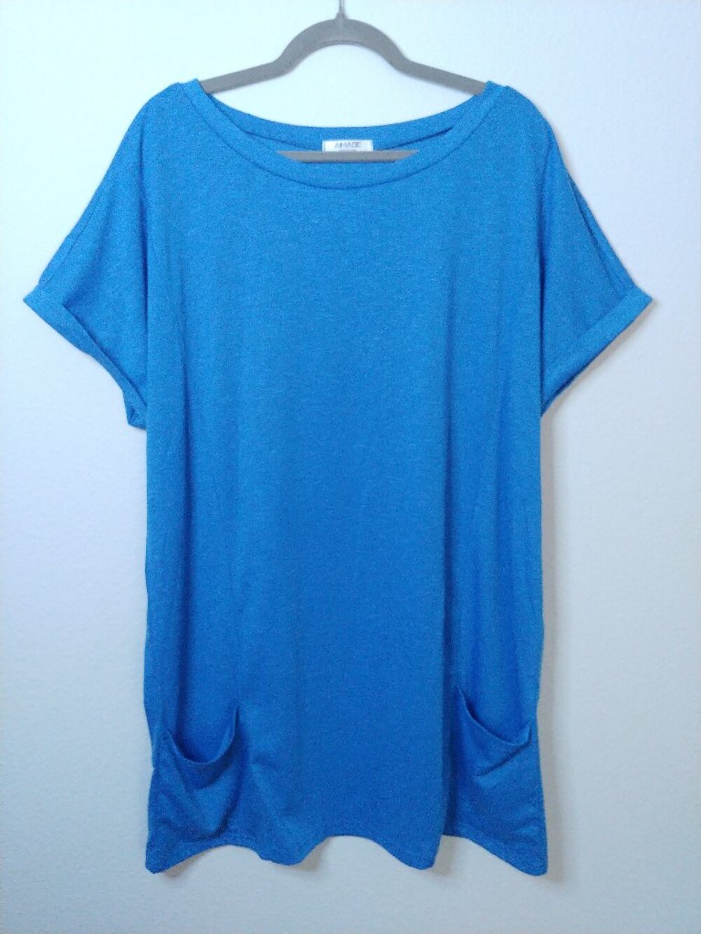 Aimage Blue T-Shirt Swim Cover-Up with Pockets